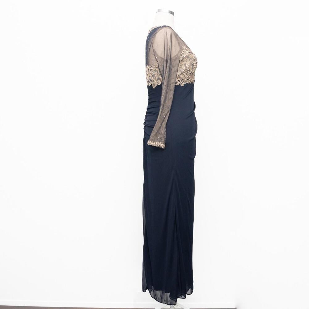 XSCAPE  Embellished Illusion-Bodice Ruched Gown Long Sleeve Modest sz 10P NWT - Picture 6 of 12